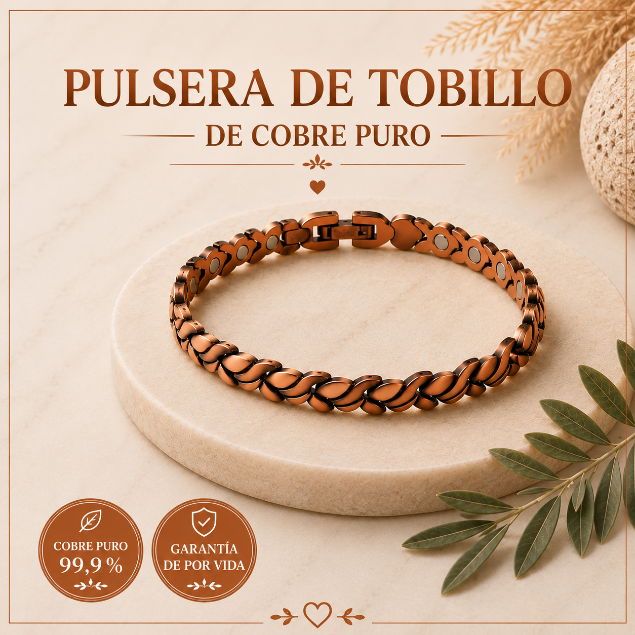 Pulsera de Tobillo de Cobre Puro Cobreva