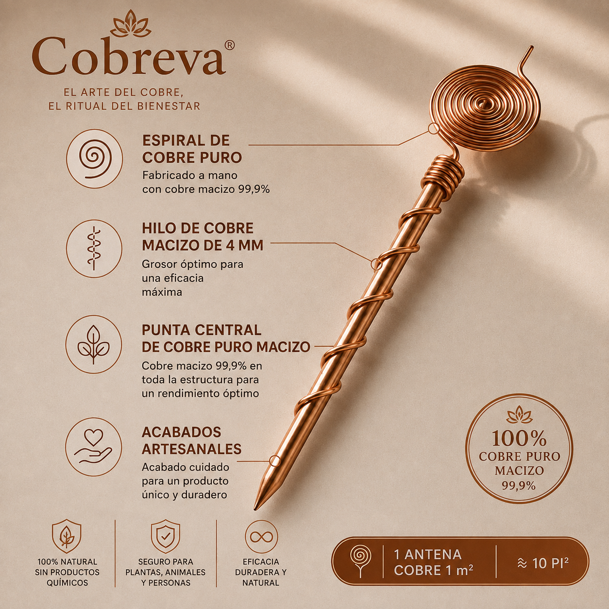 Antena de Electrocultivo Cobre Puro Cobreva