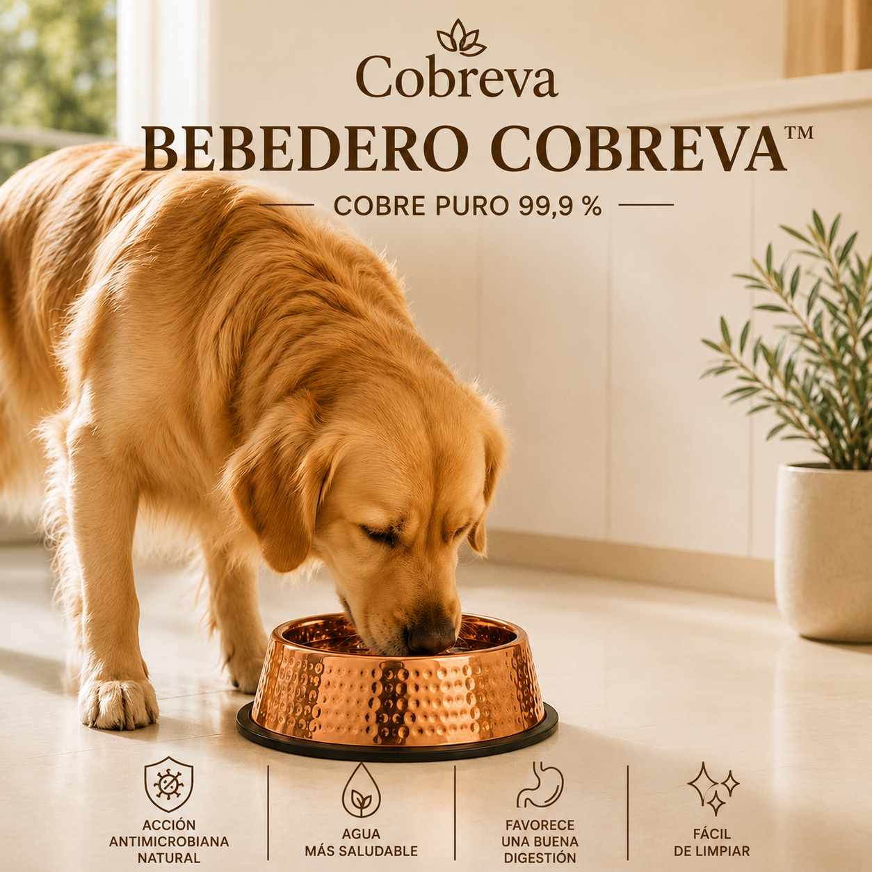 Bebedero Cobreva Natura de cobre puro