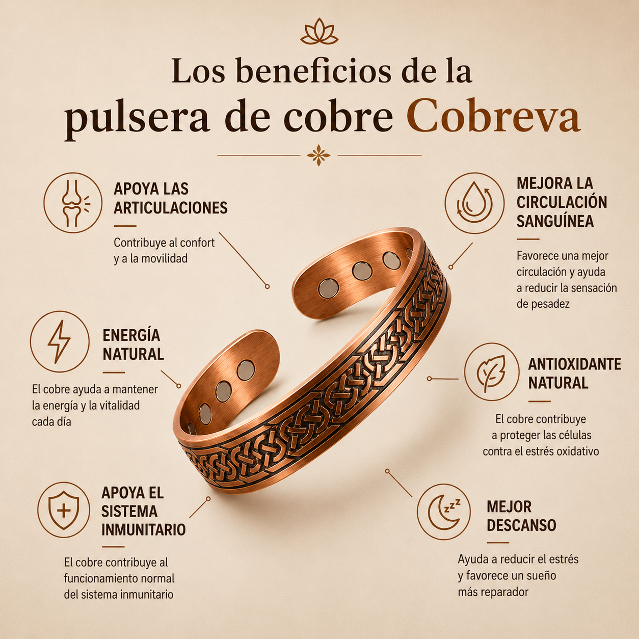Pulsera de Cobre Puro Cobreva