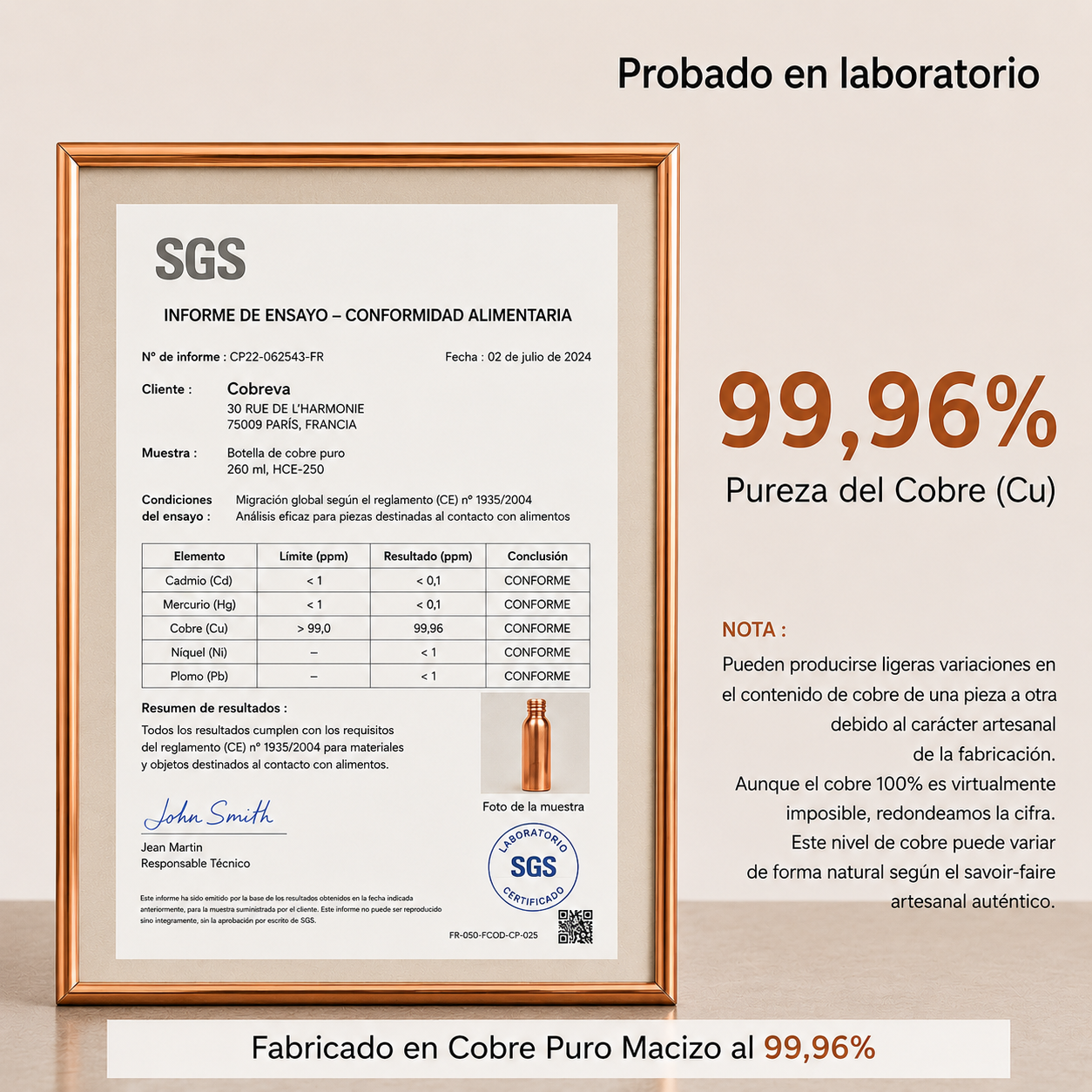 Botella Diamond Cobreva – Cobre Puro Macizo 99,9%