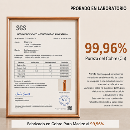 Botella de Cobre Macizo Puro 99,9% Cobreva - Heritage Edition