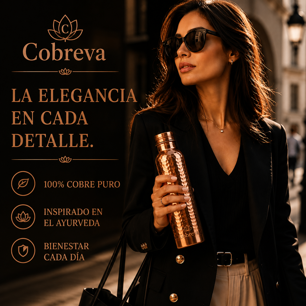 Botella de Cobre Macizo Puro 99,9% Cobreva - Heritage Edition