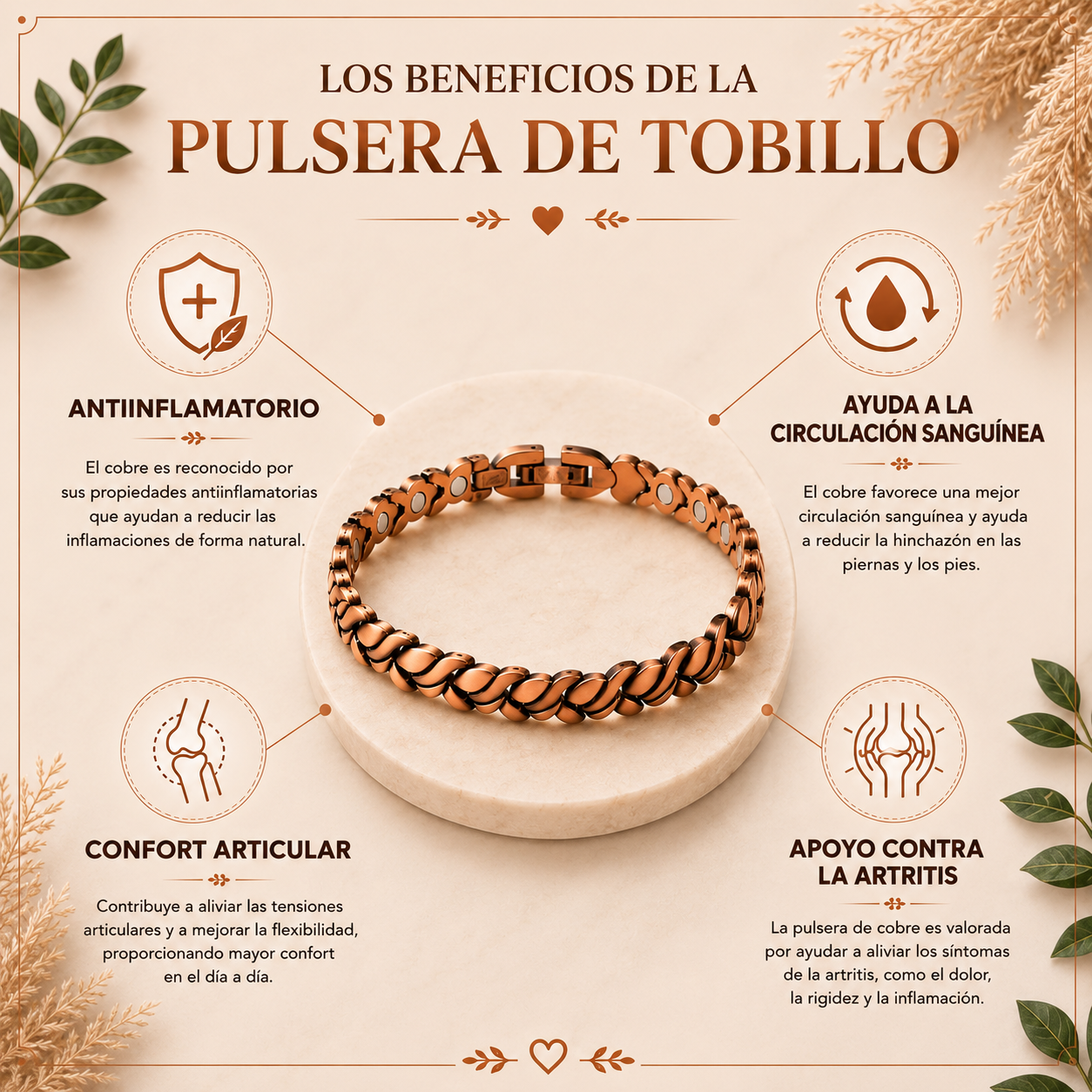Pulsera de Tobillo de Cobre Puro Cobreva
